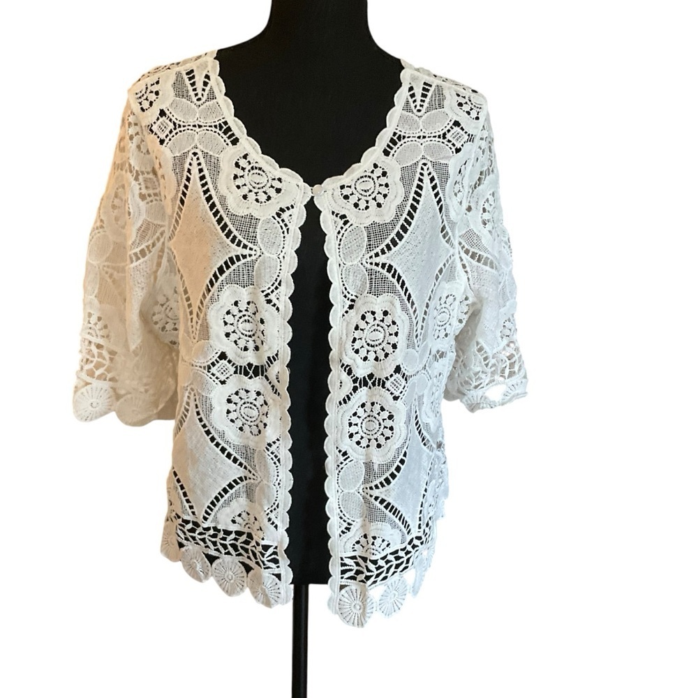 Chris McLaughlin White Crochet Open Front Cardigan XL - Picture 2 of 10